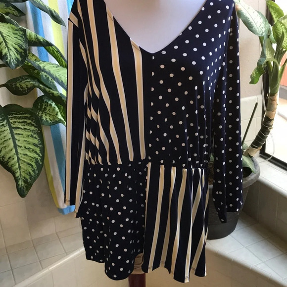 Alfani Iconic Mod polka dot and striped blouse - Picture 1 of 10